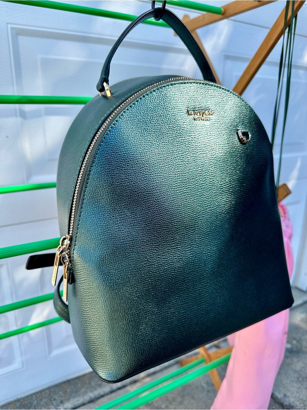 kate spade Pebbled Leather Backpack in Deep Teal with Gold Hardware